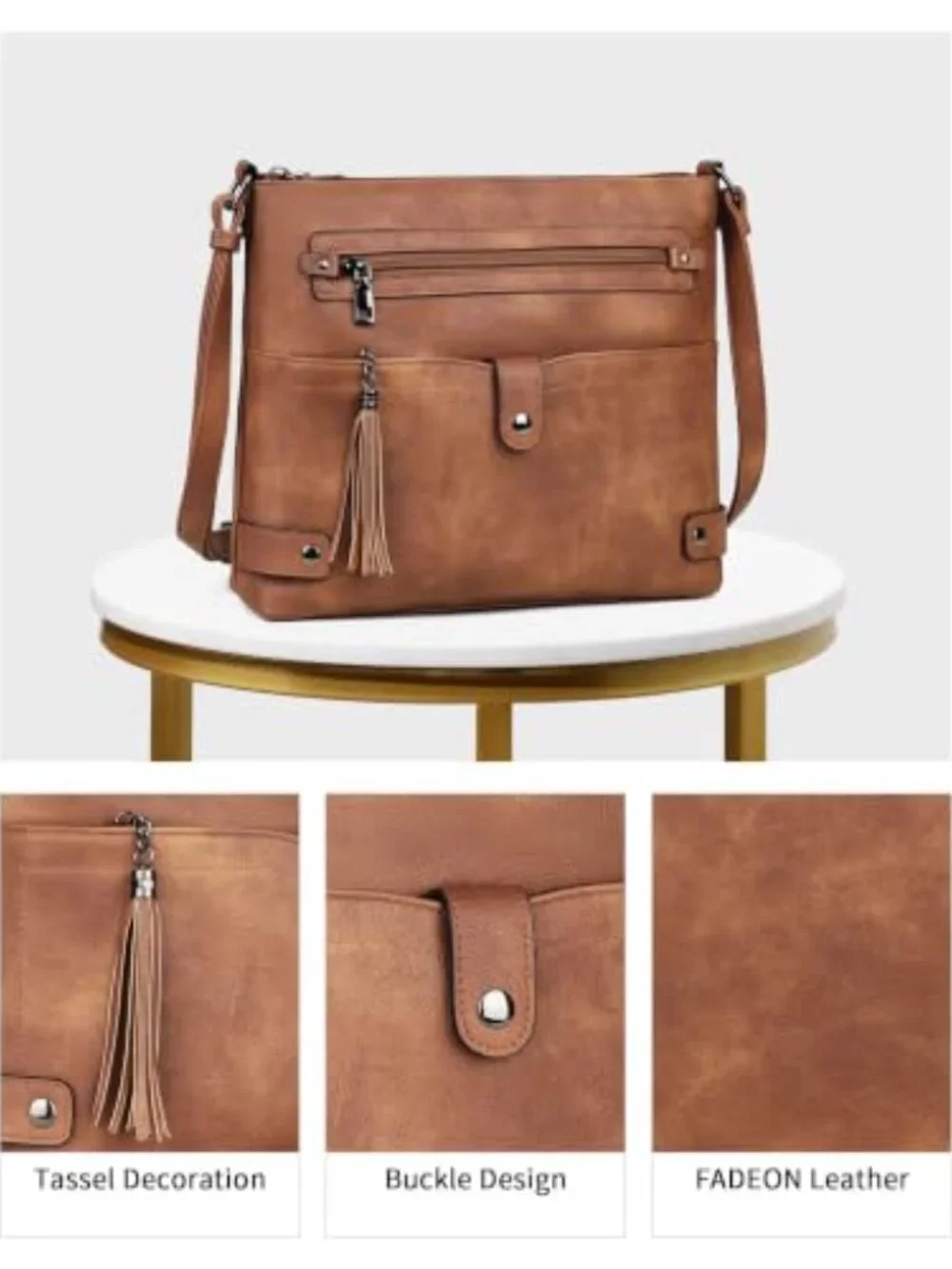 Faux Leather Large Crossbody Bag with Multi Pockets Shoulder Bag